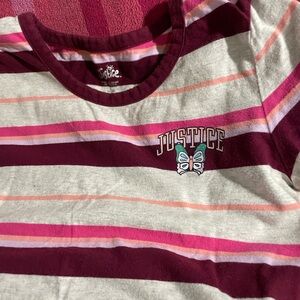 Justice Striped Short-Sleeve Tee in Burgundy, Pink & Gray